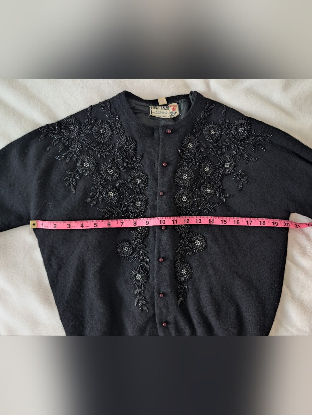 Vintage Wool Black Beaded Floral Embroidered Cardigan - Picture 5 of 8